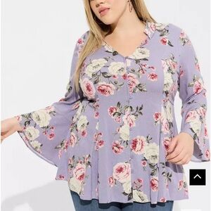 Torrid Fit And Flare Rayon Slub Button-Front Top purple size 1X bell sleeve
